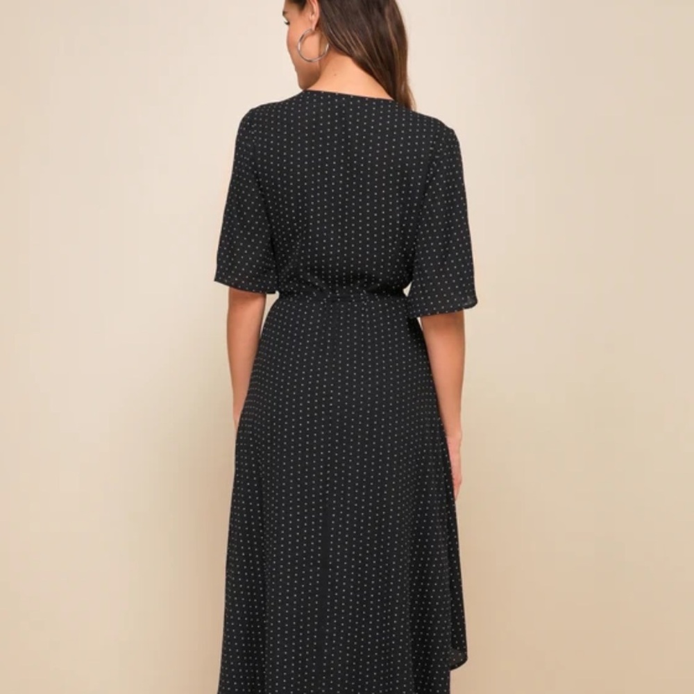 Lulus Farah Black Print Midi Wrap Dres - Picture 3 of 8